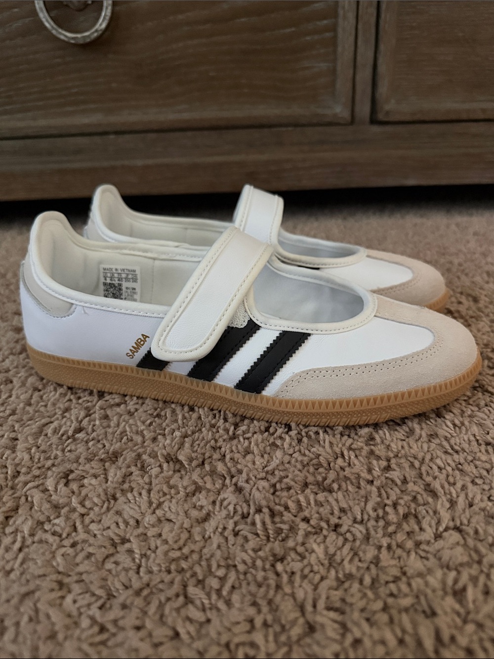 Adidas Samba Jane Mary Jane Sneakers White Black Gum Women’s Size 8